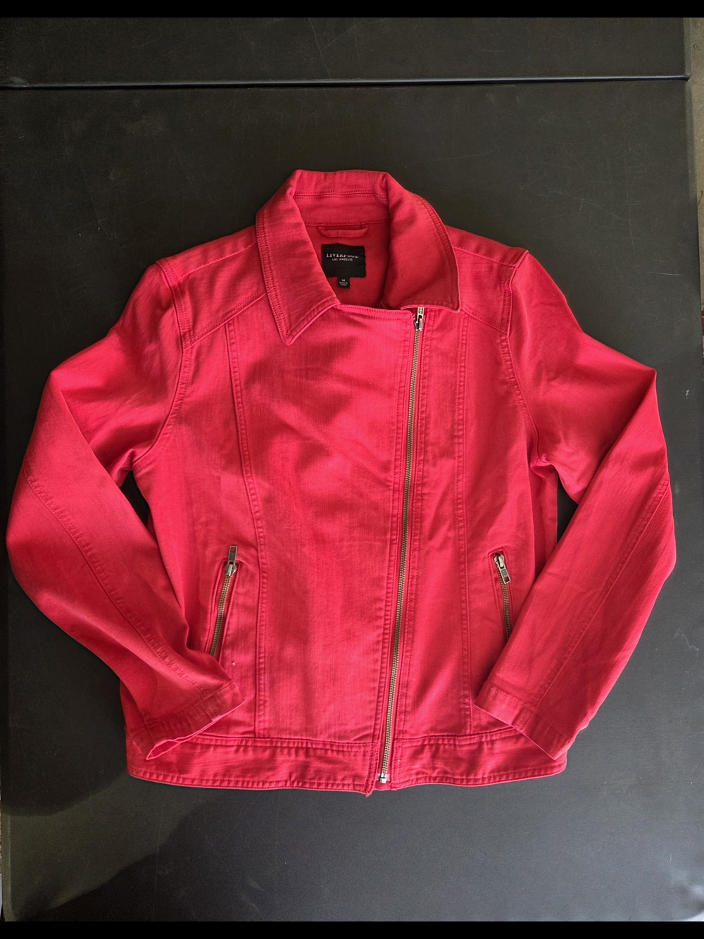 Liverpool Los Angeles Asymmetrical Zip Red Moto Jacket